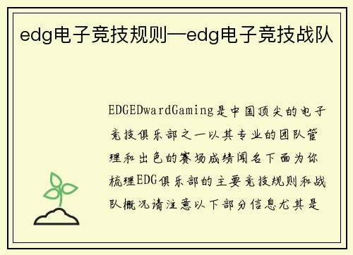 edg电子竞技规则—edg电子竞技战队